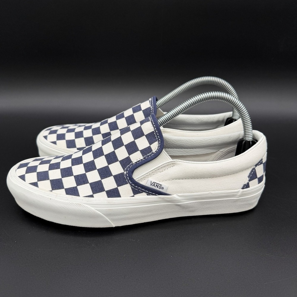 Vans Classic Slip-On Checkerboard Navy Blue White Skate Shoes Mens 8 Womens 9.5 - Picture 3 of 7